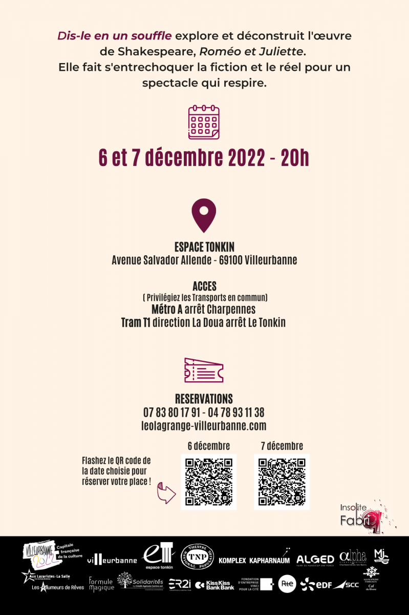Dis-le en un souffle - première à l'Espace Tonkin à Villeurbanne (69)